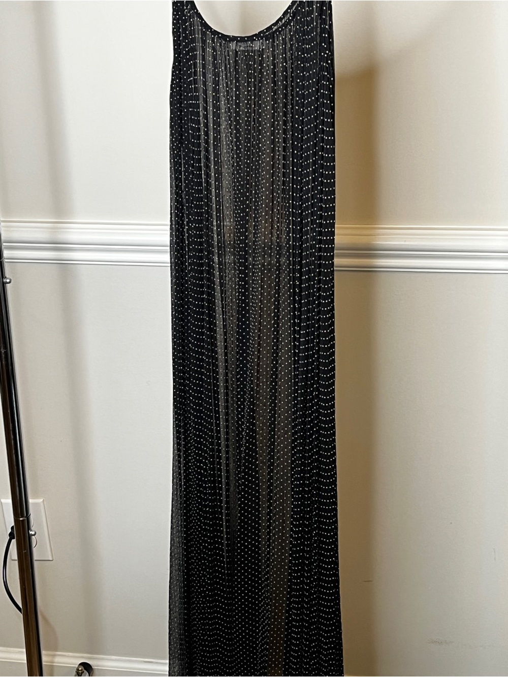 Mes Demoiselles Black Sheer Maxi Dress with Gold Dot Embellishments